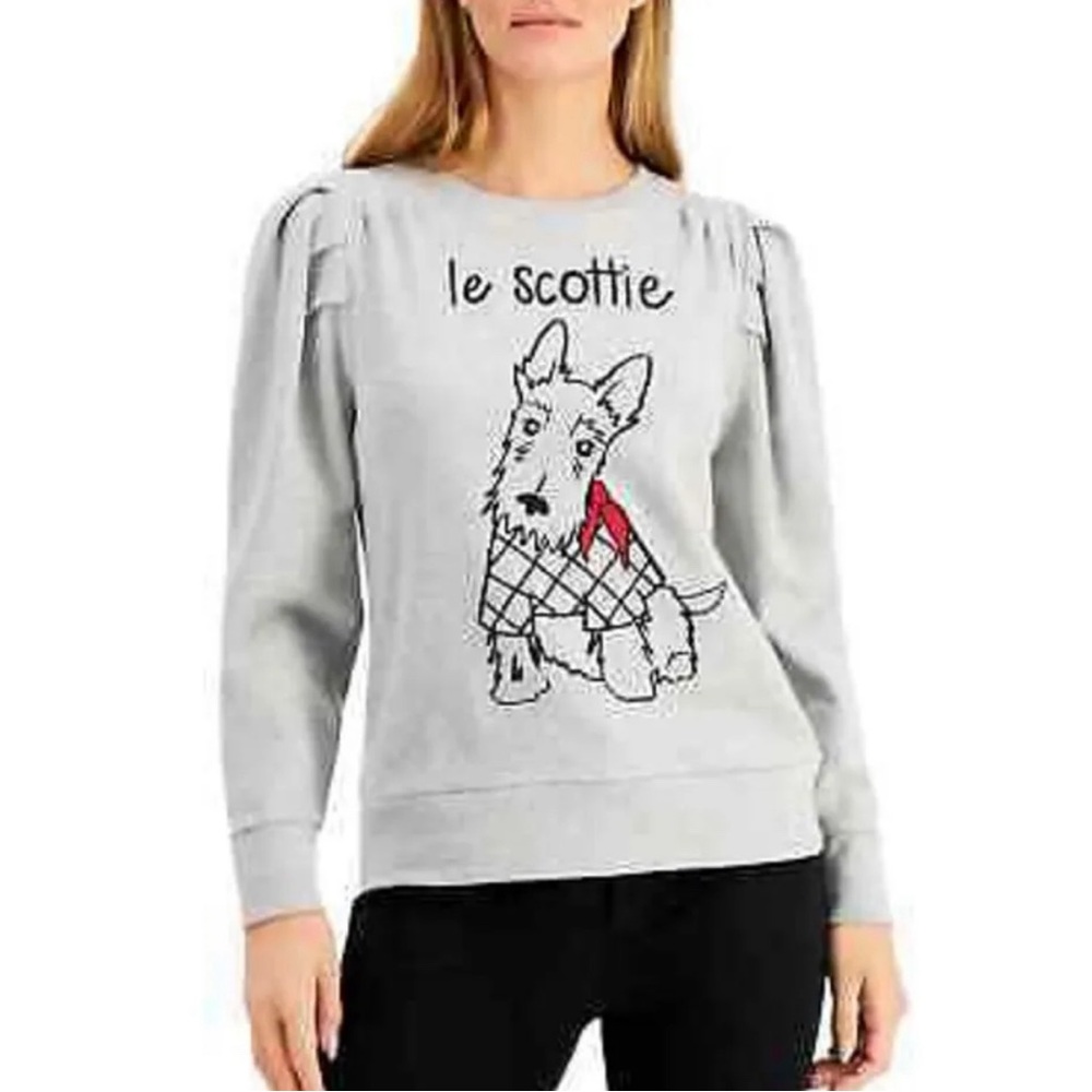 New Charter Club Women's‎ Large Petite Sweatshirt Scottie Dog Gray Cute Animal